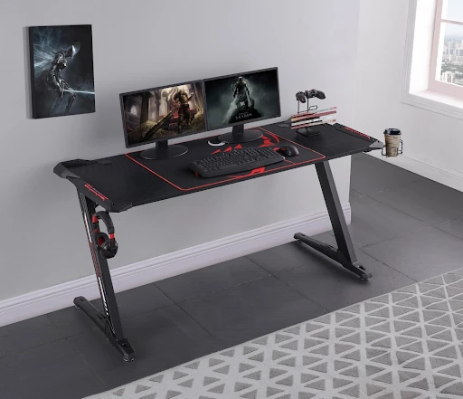 Gaming Desk With Built Cup Holder and Headset Hook